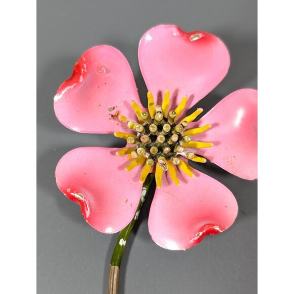 Vintage Pink Metallic Flower Brooch Pin 3D Statement Mid Century Modern - Picture 2 of 5